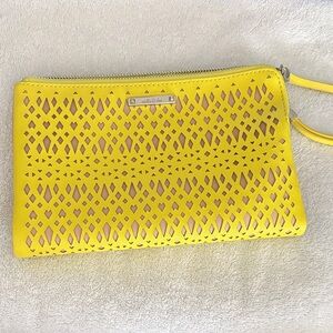 Stella & Dot Yellow Laser-Cut Wristlet Clutch with Pink Underlay